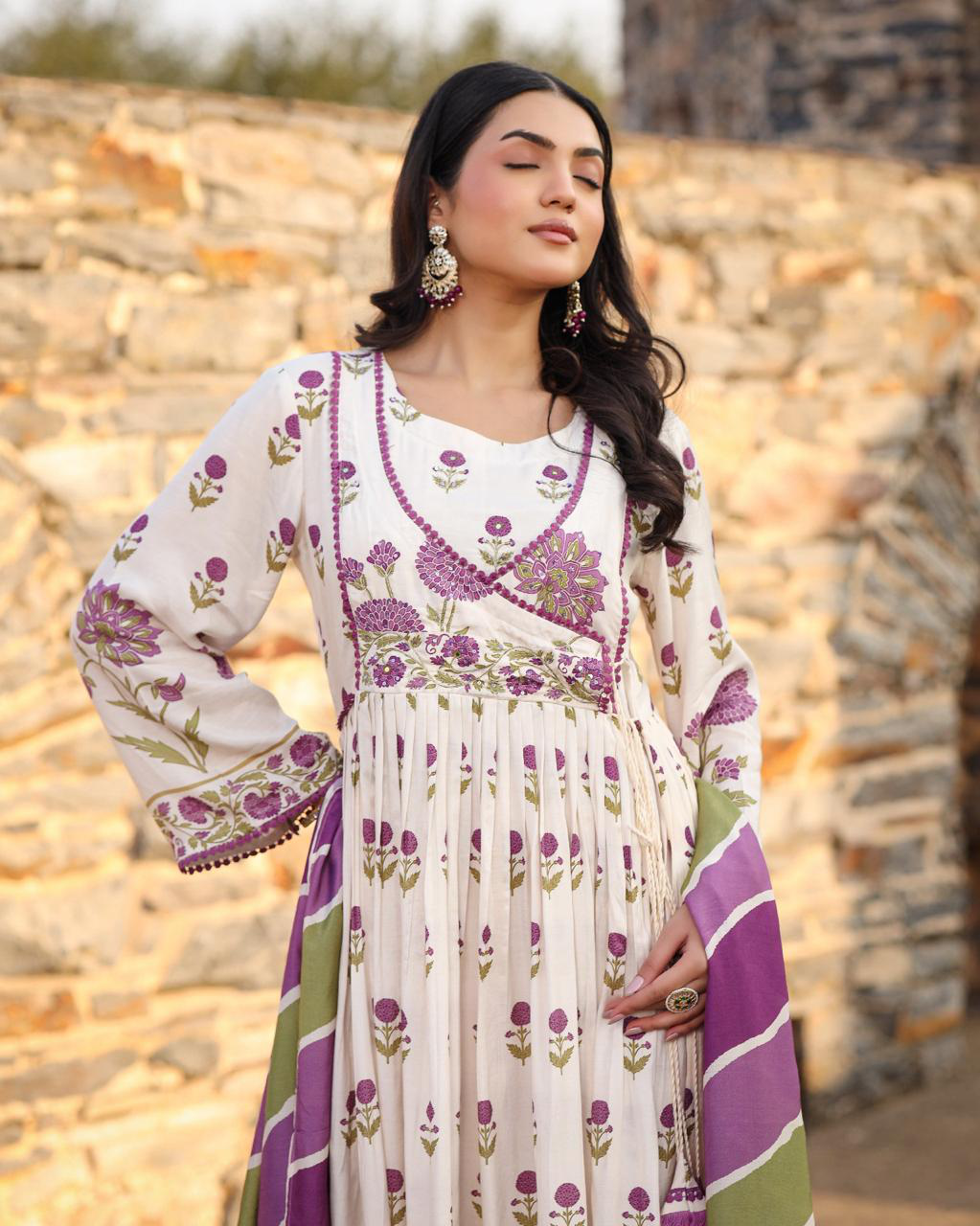 Pretty pretty angrakha style pure muslin Anarkali