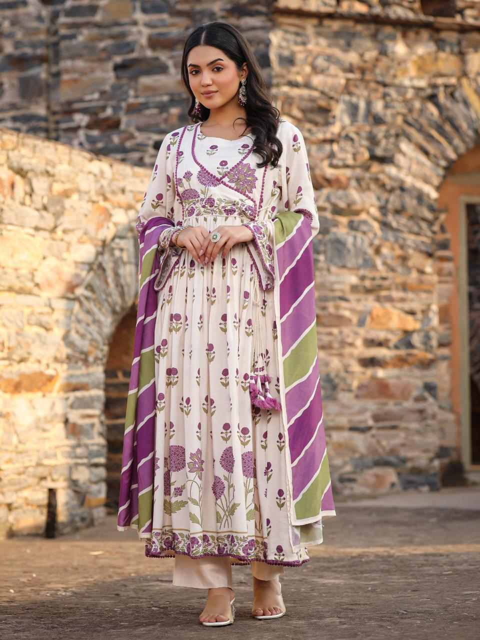 Pretty pretty angrakha style pure muslin Anarkali