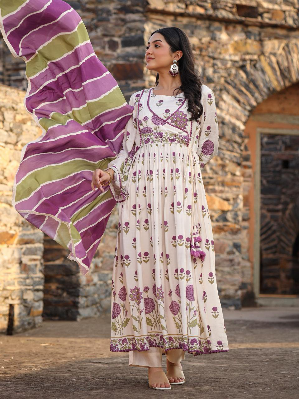 Pretty pretty angrakha style pure muslin Anarkali