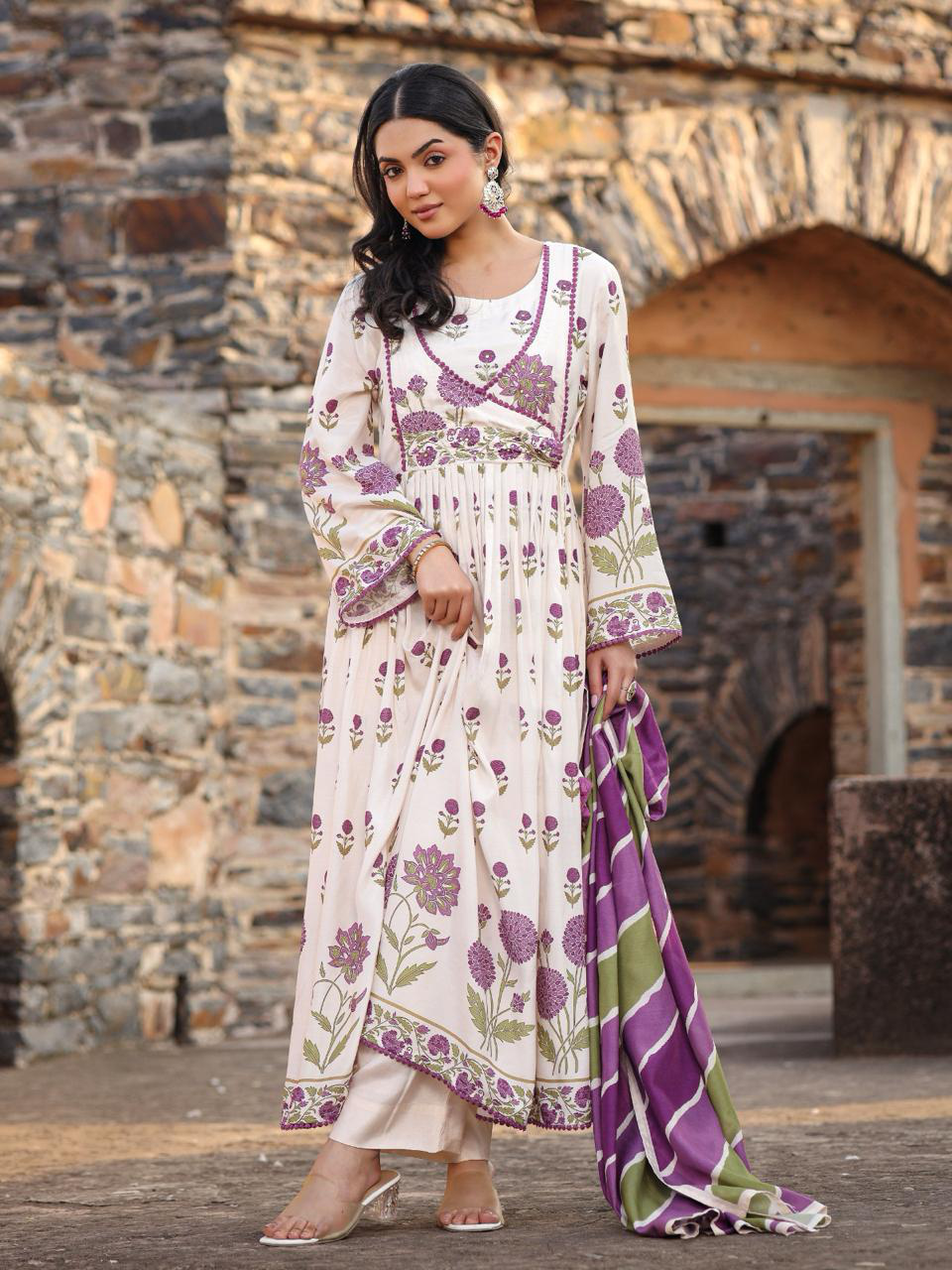 Pretty pretty angrakha style pure muslin Anarkali