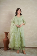 Premium chanderi silk with pretty embroidery and paired with organza dupatta