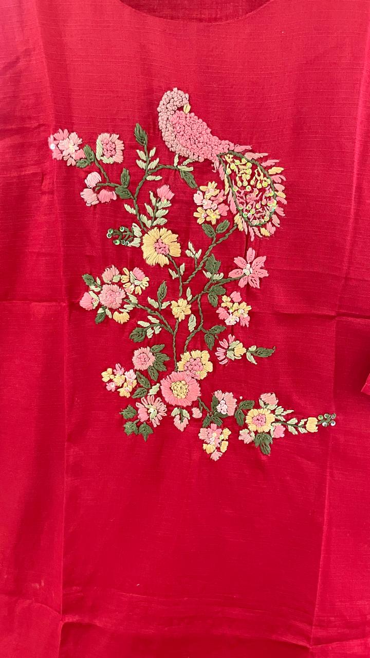 Embroidered silk kurta