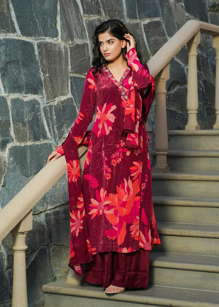 Pretty pretty pure crepe digital printed party wear suit set in angrakha style