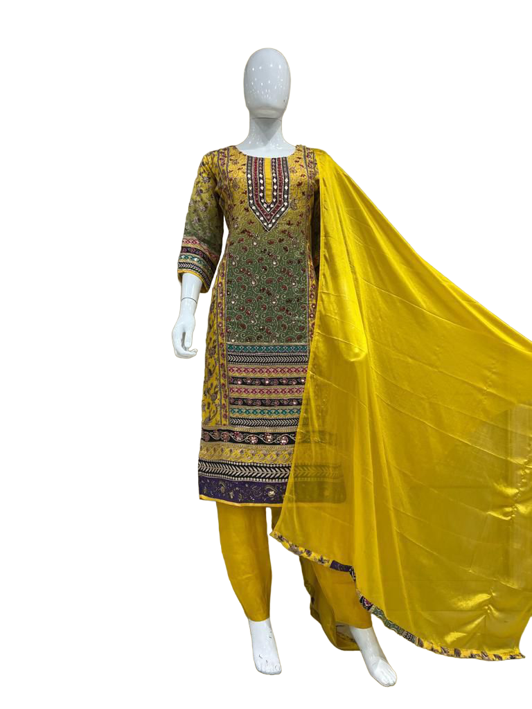 The hottest selling premium muslin silk set with total detailing all over the kurta