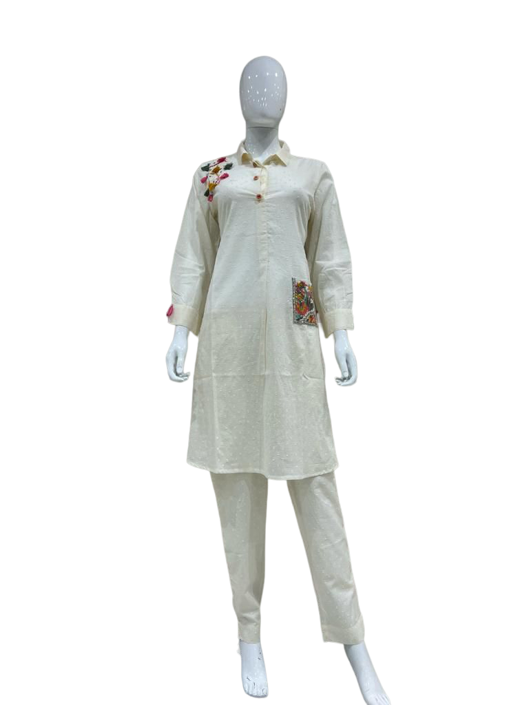 Pure cotton dobby embellished co ord set