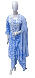 Beautiful powder blue chikankari suit set paired with mul cotton dupatta