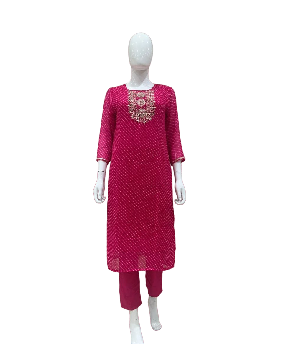 Georgette lehariya kurta pant set with lining