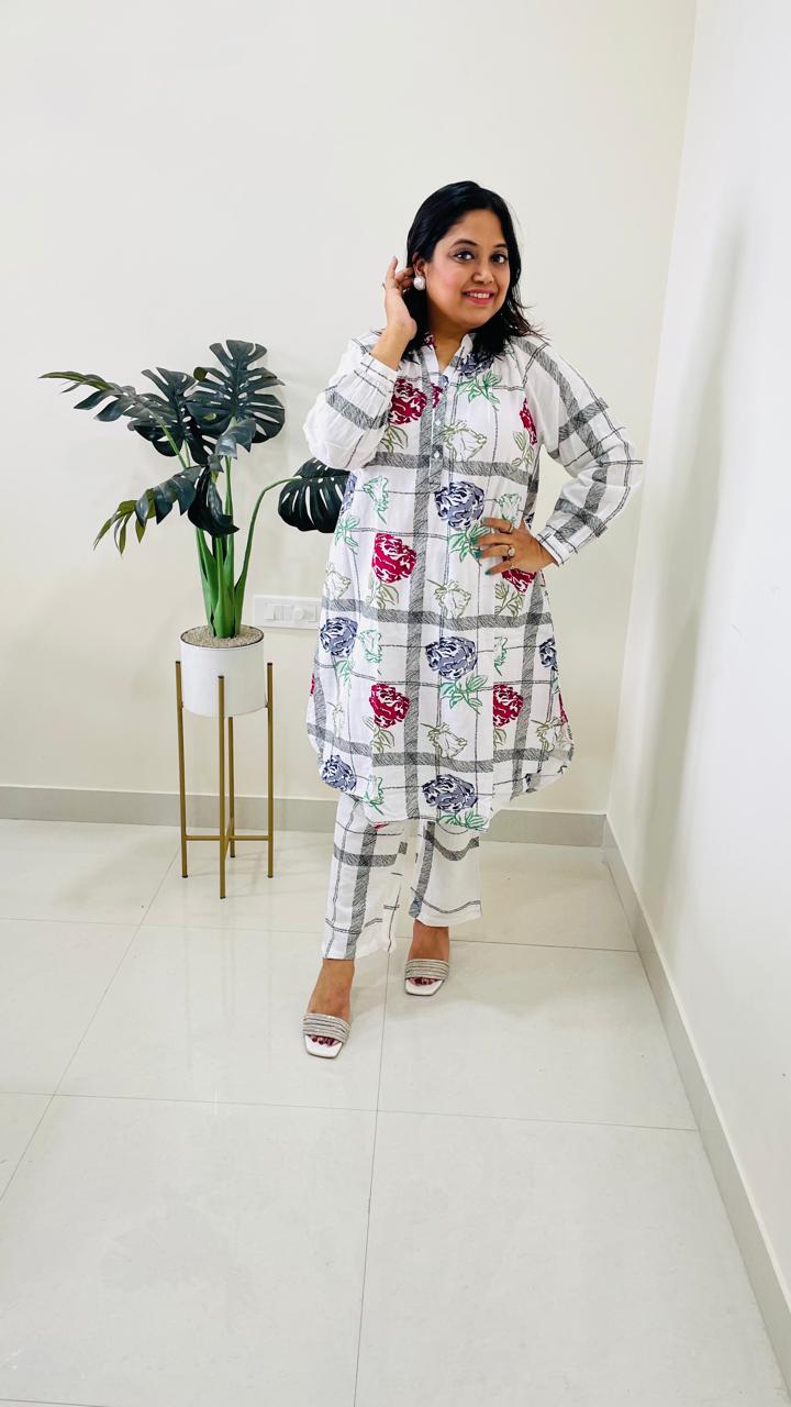 Celebrity style linen cotton digital printed Co -ord