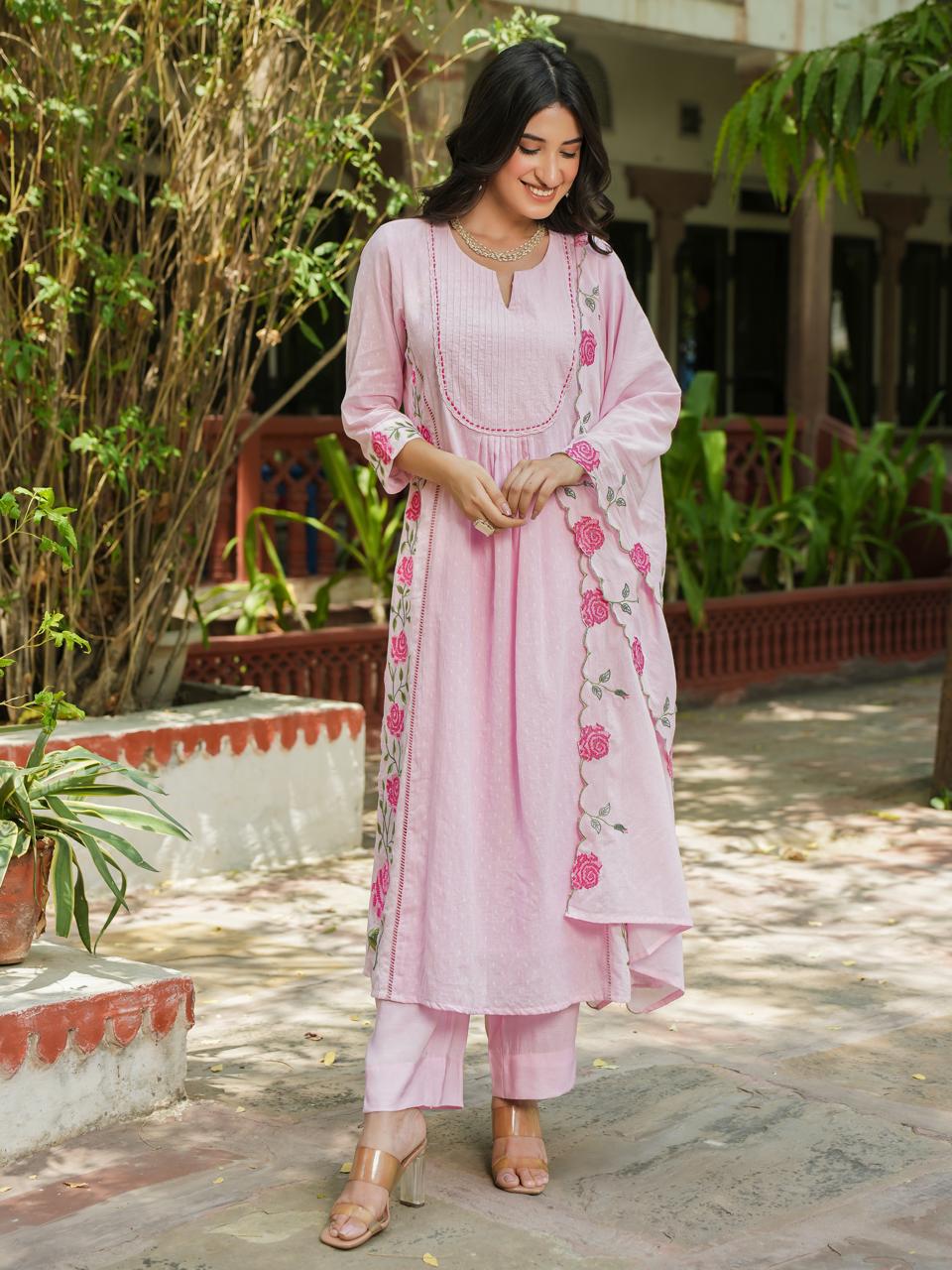 Pretty cotton embroidered suit set