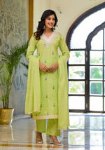 Gorgeous V neck cotton fully embroidered suit set