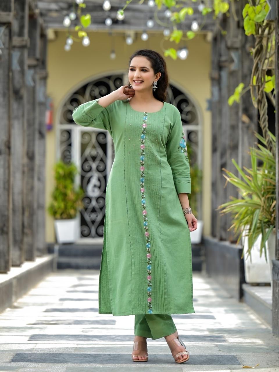 Beautiful cotton embroidered kurta pant