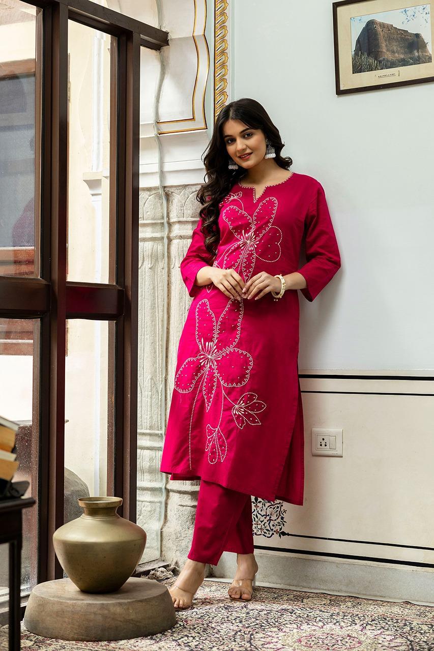 Pure cotton embroidered kurta pant