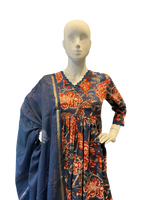 Premium cotton alia cut suit set paired with Kota Doria dupatta n cushion tussels