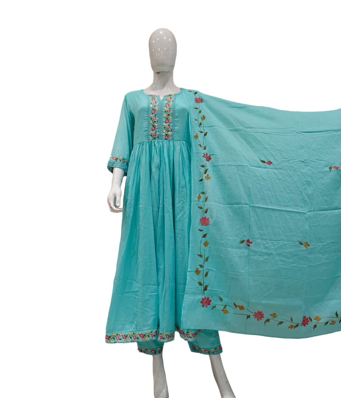 Premium pure Mul cotton Anarkali suit comes with lining and paired with brush painted dupatta