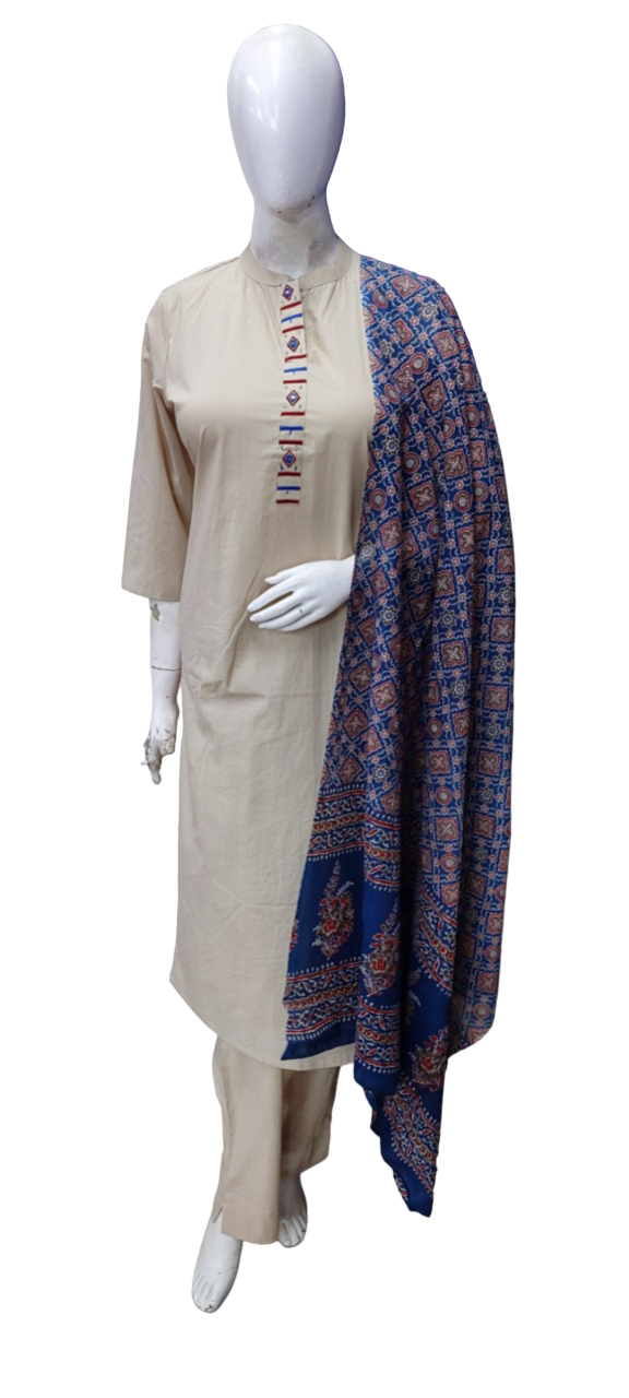 Beautiful cotton suit set with beautiful kalamkari dupatta