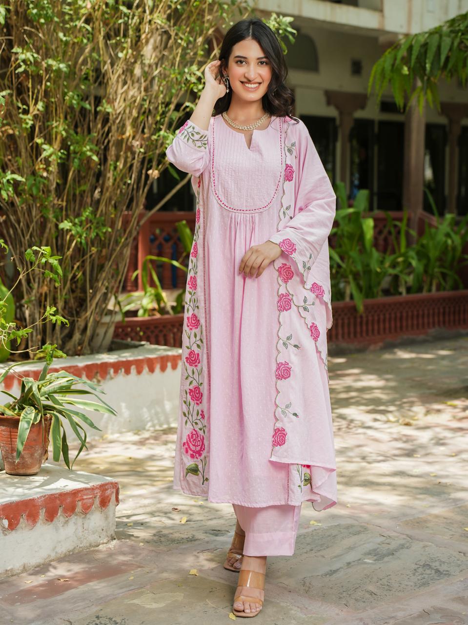 Pretty cotton embroidered suit set