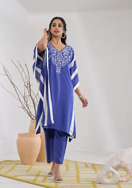 Heavy rayon embroidered kaftan set