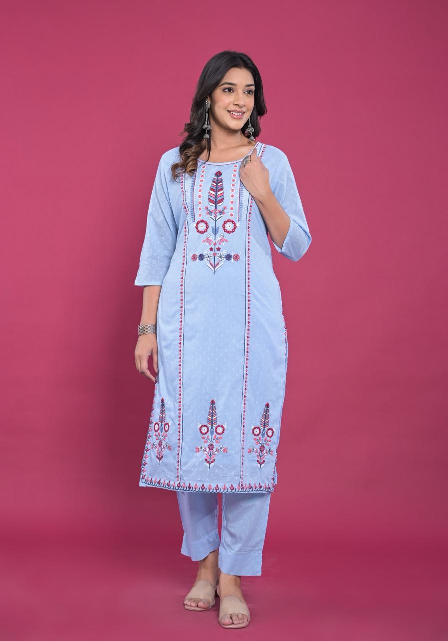 Premium embroidery Dobby cotton kurta pant