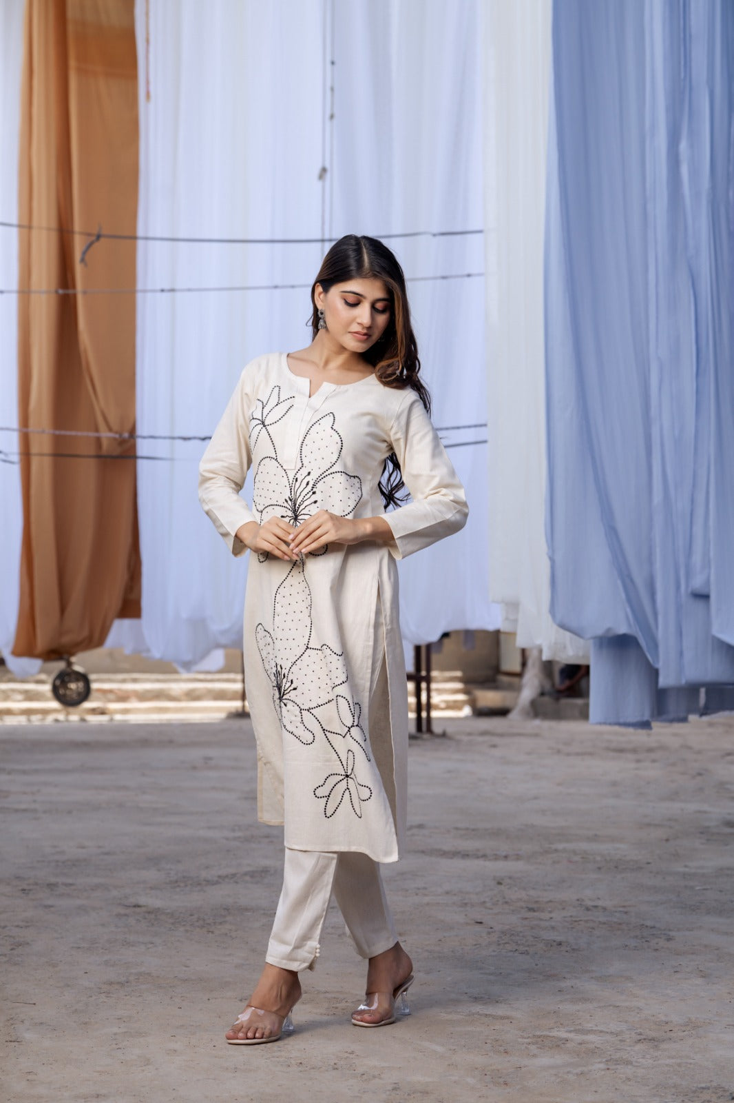 Beautiful flex kurta pant with gorgeous embroidery on it