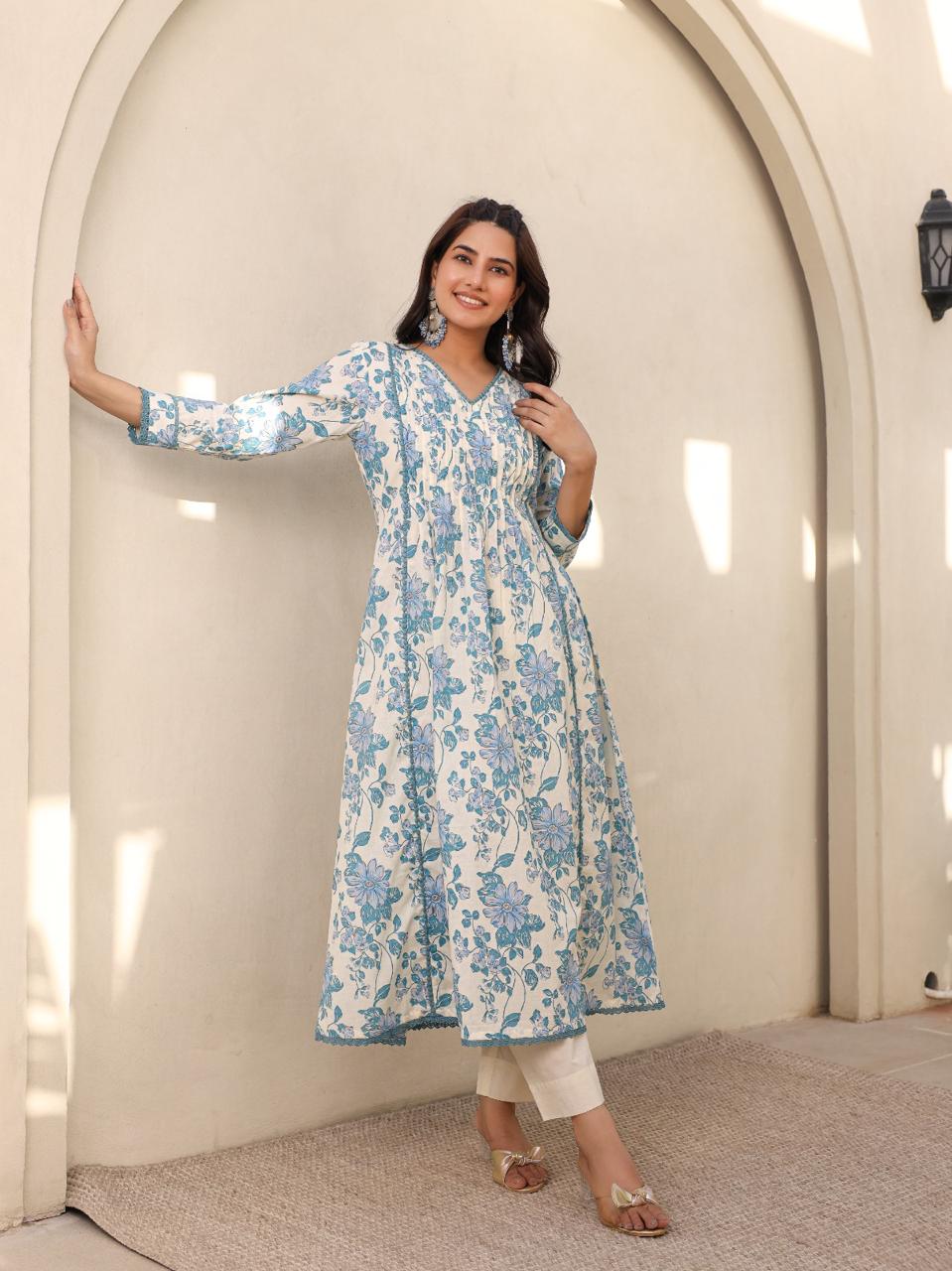 Beautiful A line kurta pant with pintex work and lace detailing kurta pant