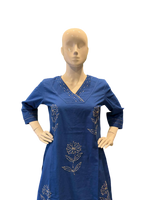 Premium cotton V neck kurta pant in stunning blue