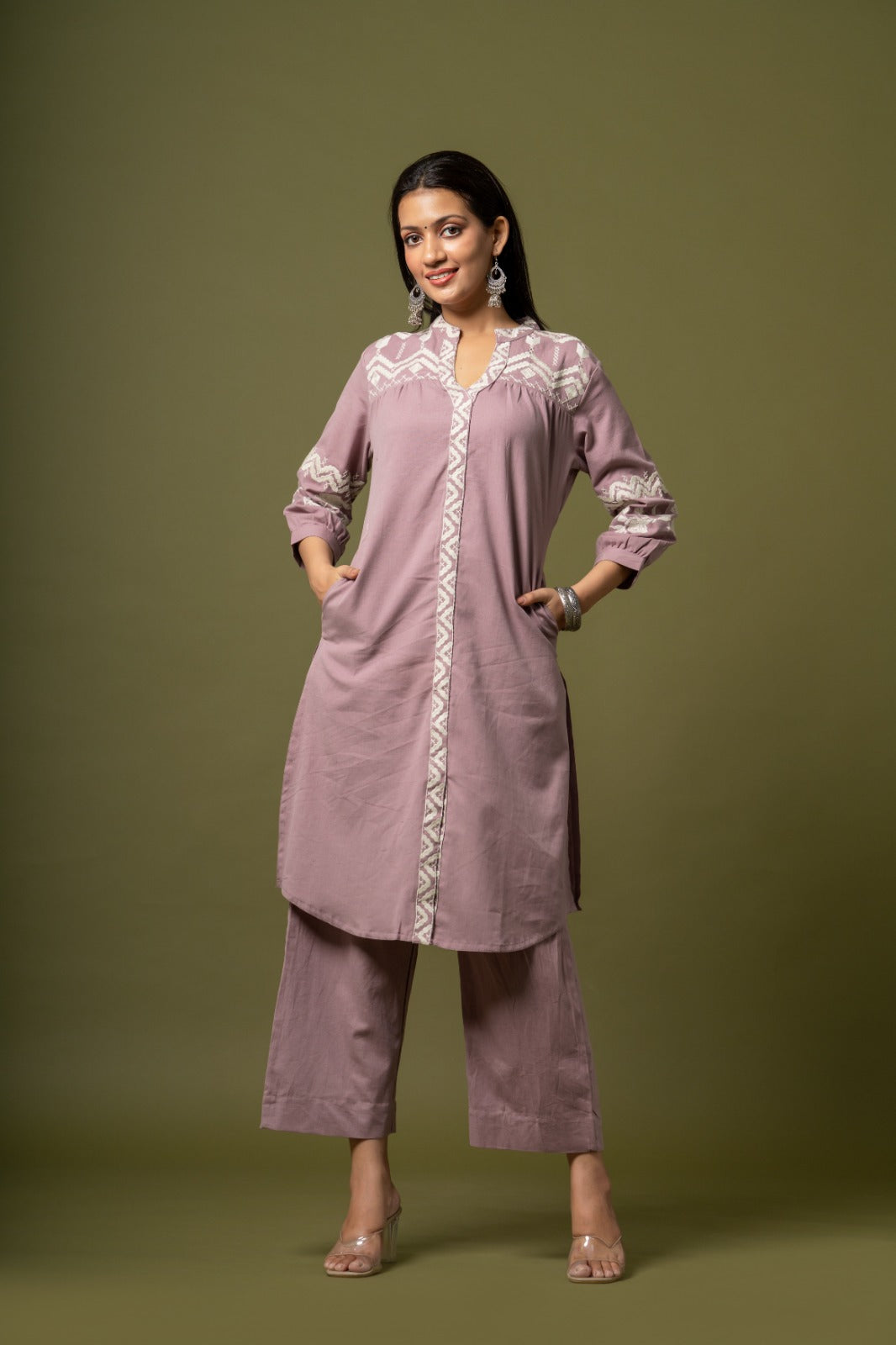 Super chic style flex cotton embroidered kurta pant