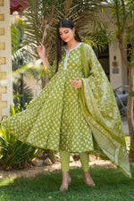 Gorgeous cotton Anarkali with pretty lace detailing at yoke