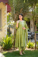 Gorgeous cotton Anarkali with pretty lace detailing at yoke