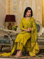 Beautiful muslin suit set paired with gaji silk dupatta