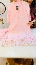 Gorgeous n premium Dobby cotton suit set with lining and paired with brush painted dupatta