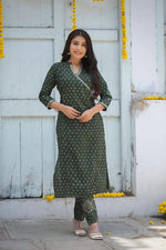 Beautiful angrakha in pure cotton in trending green colour