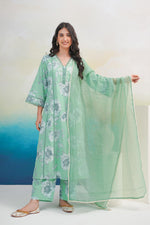 Beautiful premium cotton digital printed suit with lace detailing all over