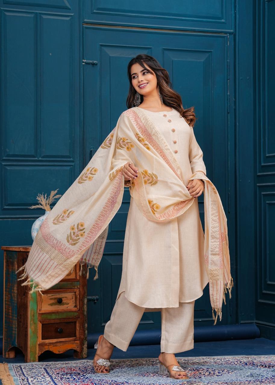 Premium silk suit set with digital printed dupatta