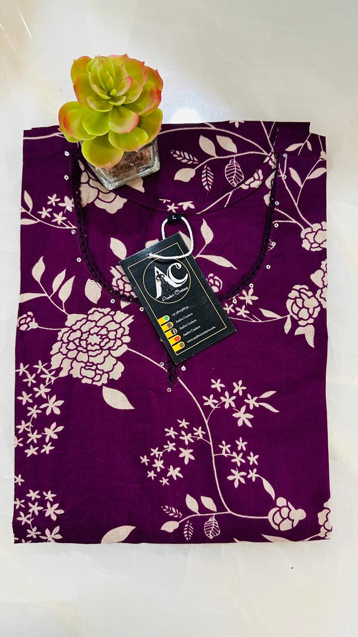 Premium cotton floral kurta in super pretty colour