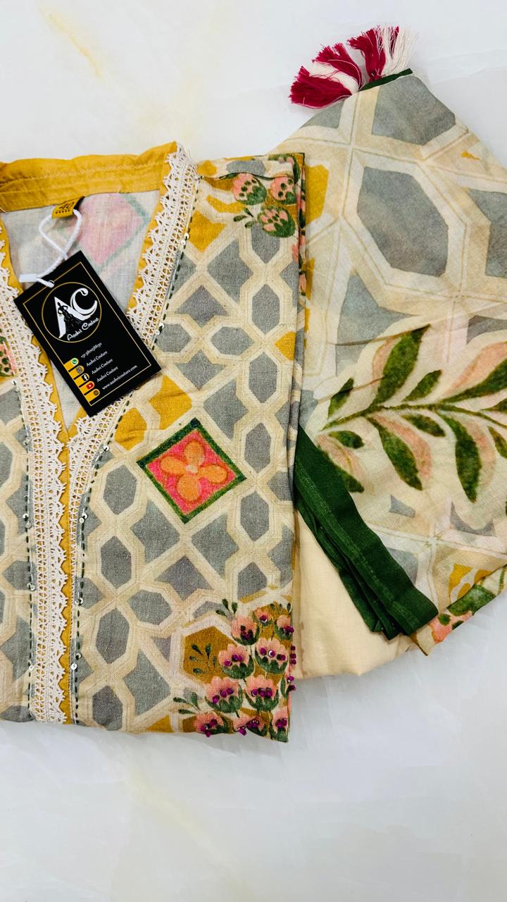 Gorgeous cotton suit with beautiful mul cotton dupatta