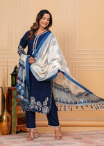 Heavy rayon beautiful embroidered suit set paired with silk dupatta