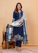 Heavy rayon beautiful embroidered suit set paired with silk dupatta