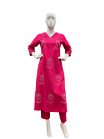 Premium cotton V neck kurta pant in stunning pink