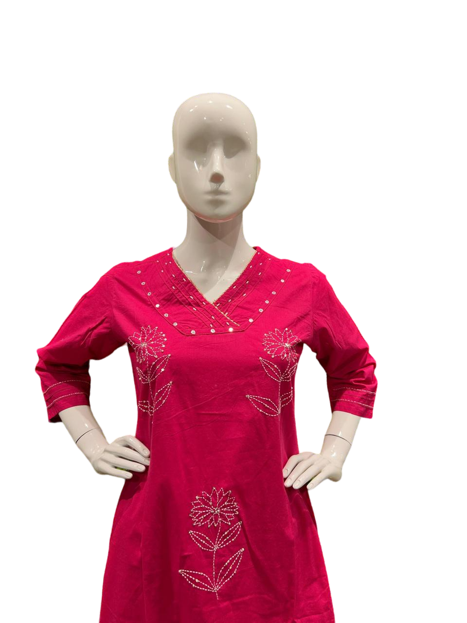 Premium cotton V neck kurta pant in stunning pink