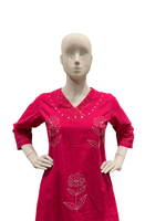 Premium cotton V neck kurta pant in stunning pink