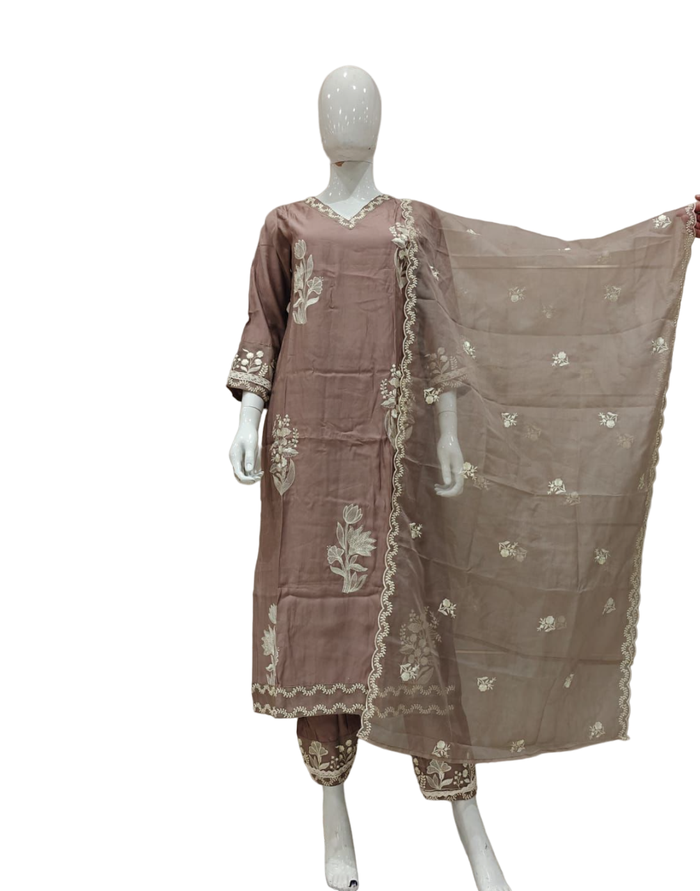 Gorgeous fully embroidered pure muslin suit set