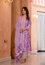 Premium pure cotton suit set with lace detailing all over