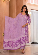 Premium pure cotton suit set with lace detailing all over