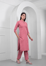 Flex cotton stylish kurta pant with button and katha stitch detailing