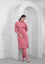 Flex cotton stylish kurta pant with button and katha stitch detailing