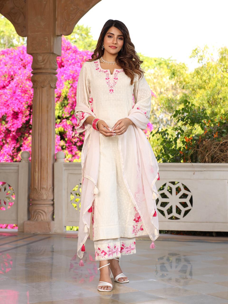 Premium cotton suit with full applique work