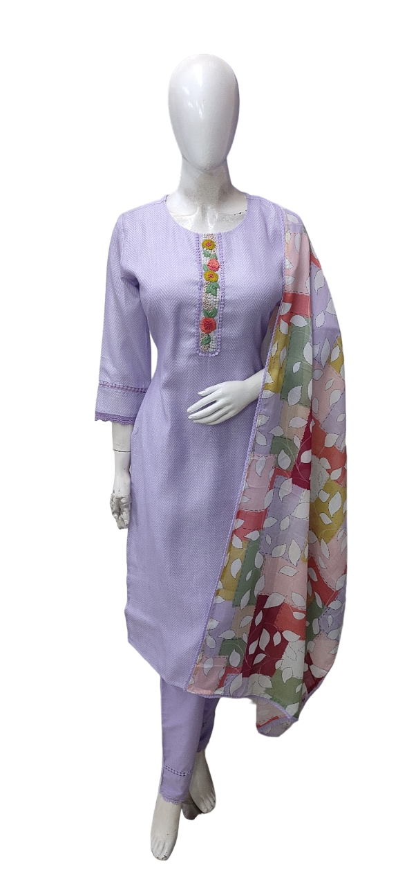 Premium linen cotton suit paired with beautiful colourful dupatta