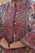 An elite Mughal print pure cotton jacket suit setPS: Doesn’t come with dupatta