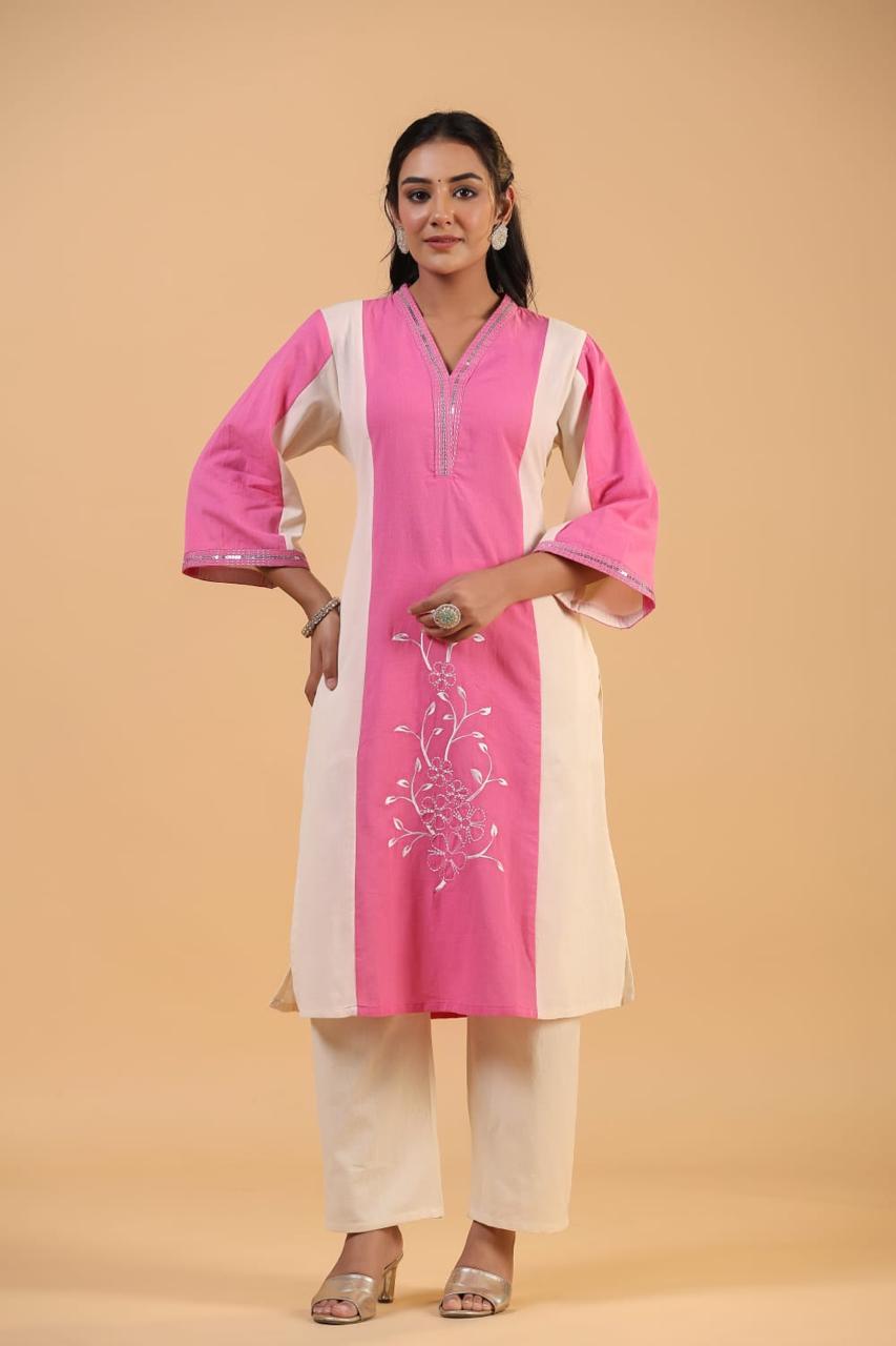 Stylish and elegant flex cotton embroidered cotton suit set