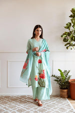 Premium linen cotton digital printed paired with organza dupatta